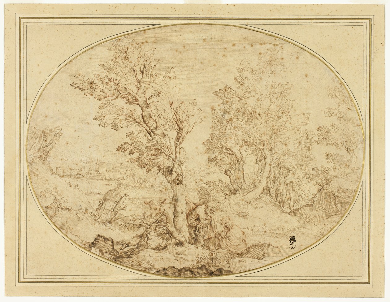 Vila på flykten till Egypten av Agostino Carracci