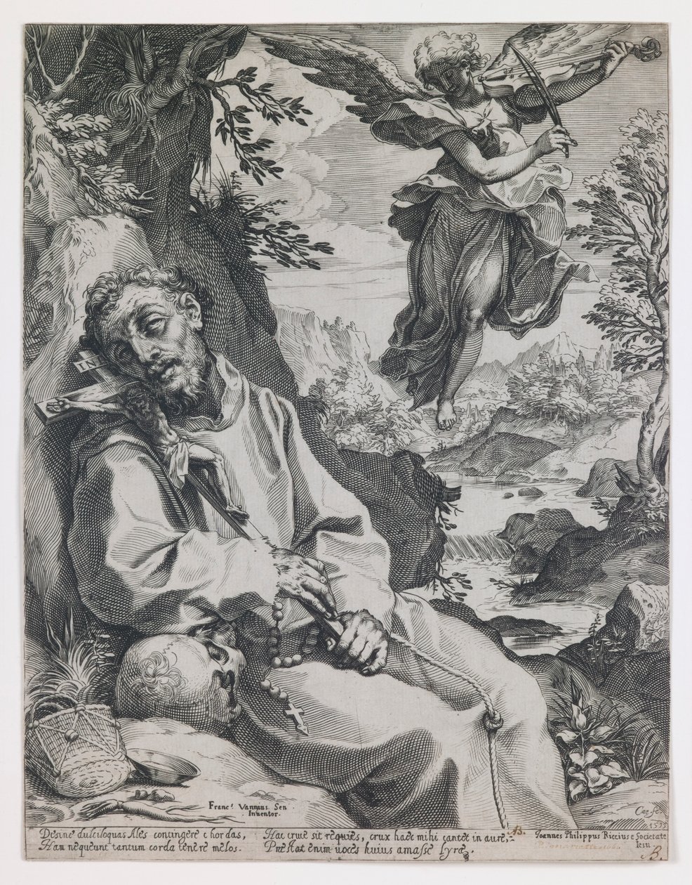 Sankt Franciskus tröstad av den musicerande ängeln av Agostino Carracci