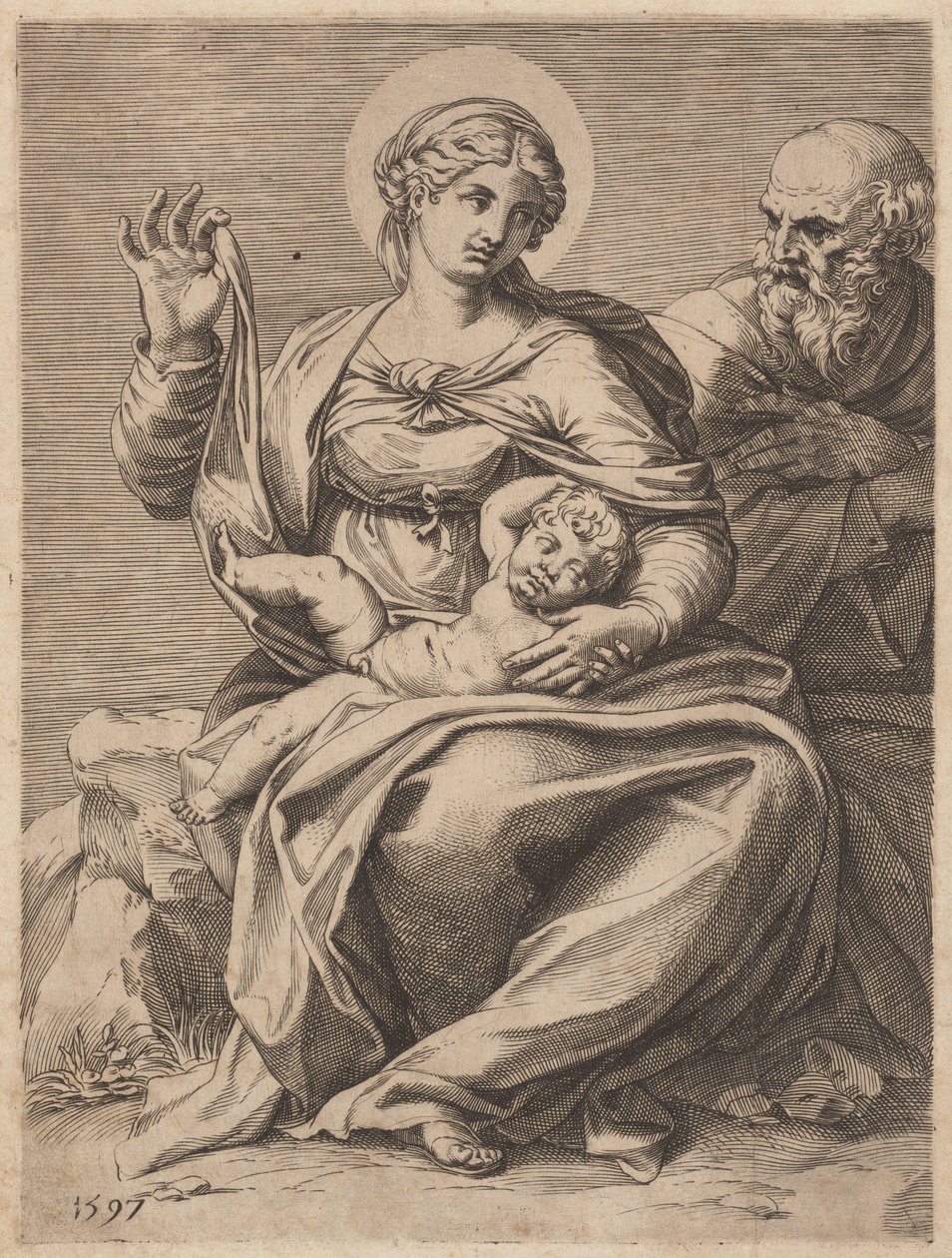 Den heliga familjen av Agostino Carracci