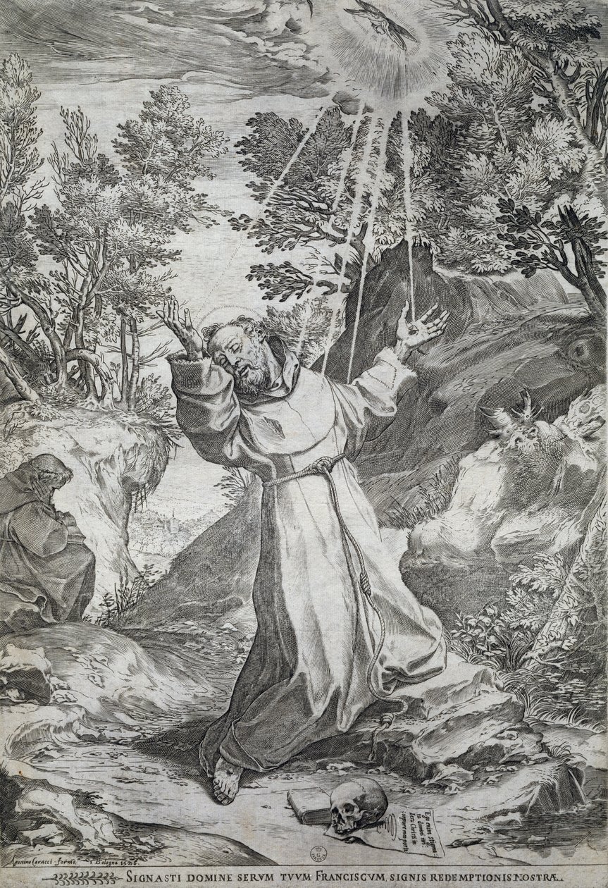 Stigmatiseringen av Saint Francis på berget La Verna (1224) av Agostino Carracci