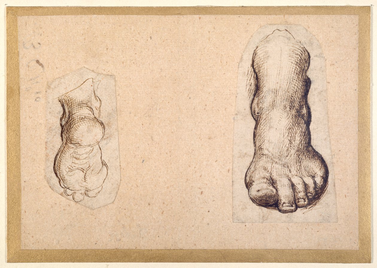 Två studier av en fot i förkortning (penna och bläck på papper) av Agostino Carracci