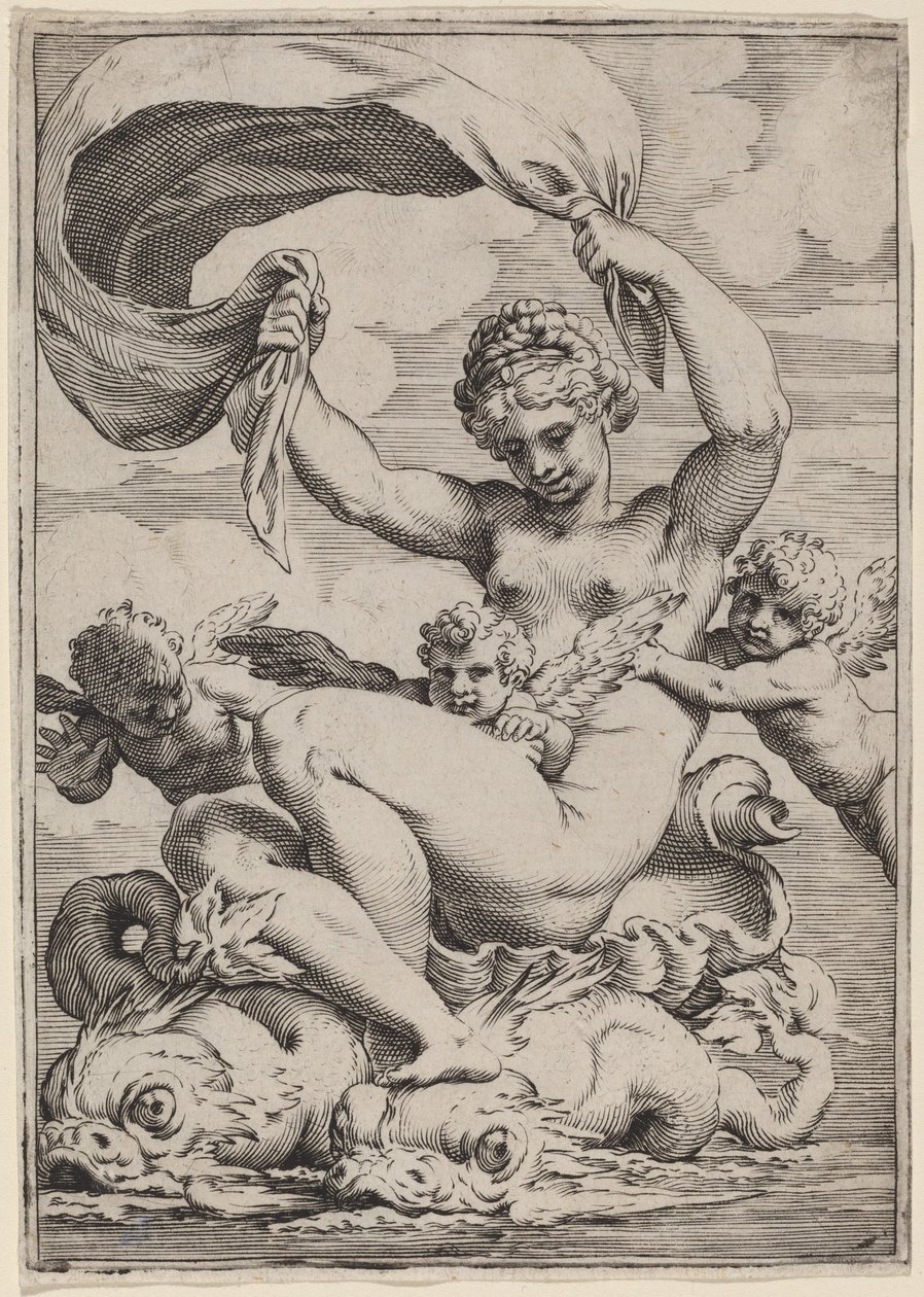 Venus eller Galatea med stöd av delfiner av Agostino Carracci