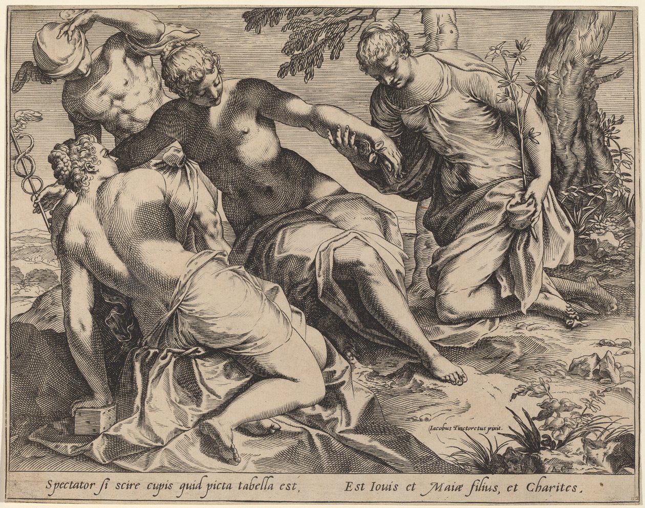 Merkurius och de tre nåderna av Agostino Carracci after Jacopo Tintoretto