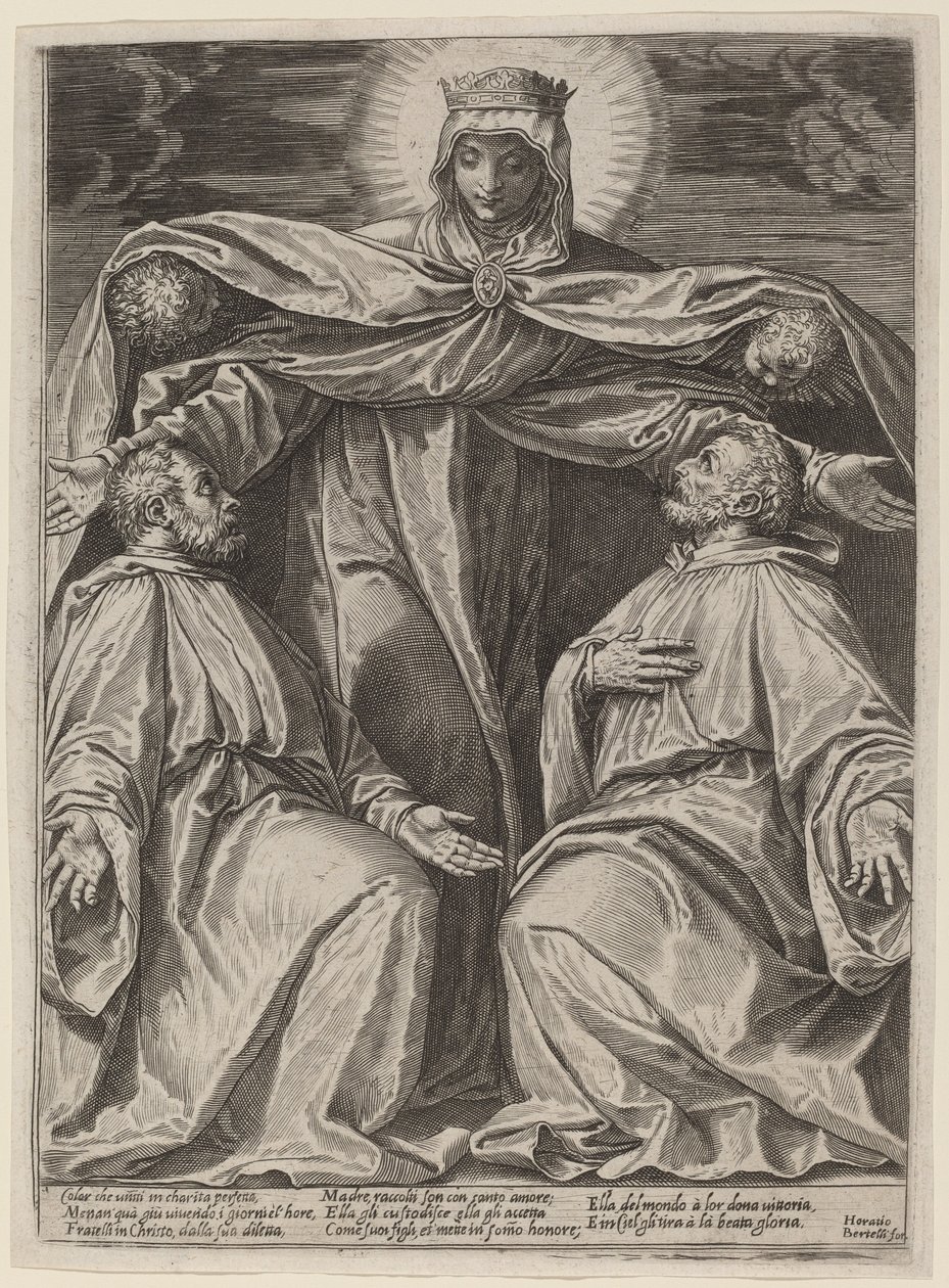 Madonnan skyddar två medlemmar av ett brödraskap av Agostino Carracci after Veronese