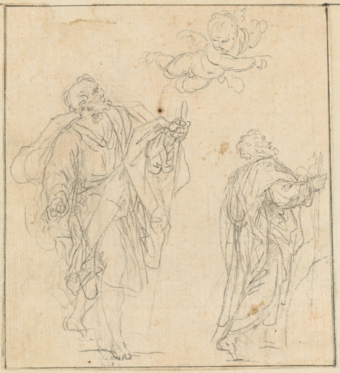En apostel vägledd av en ängel (svart krita på liggande papper) av Agostino Masucci