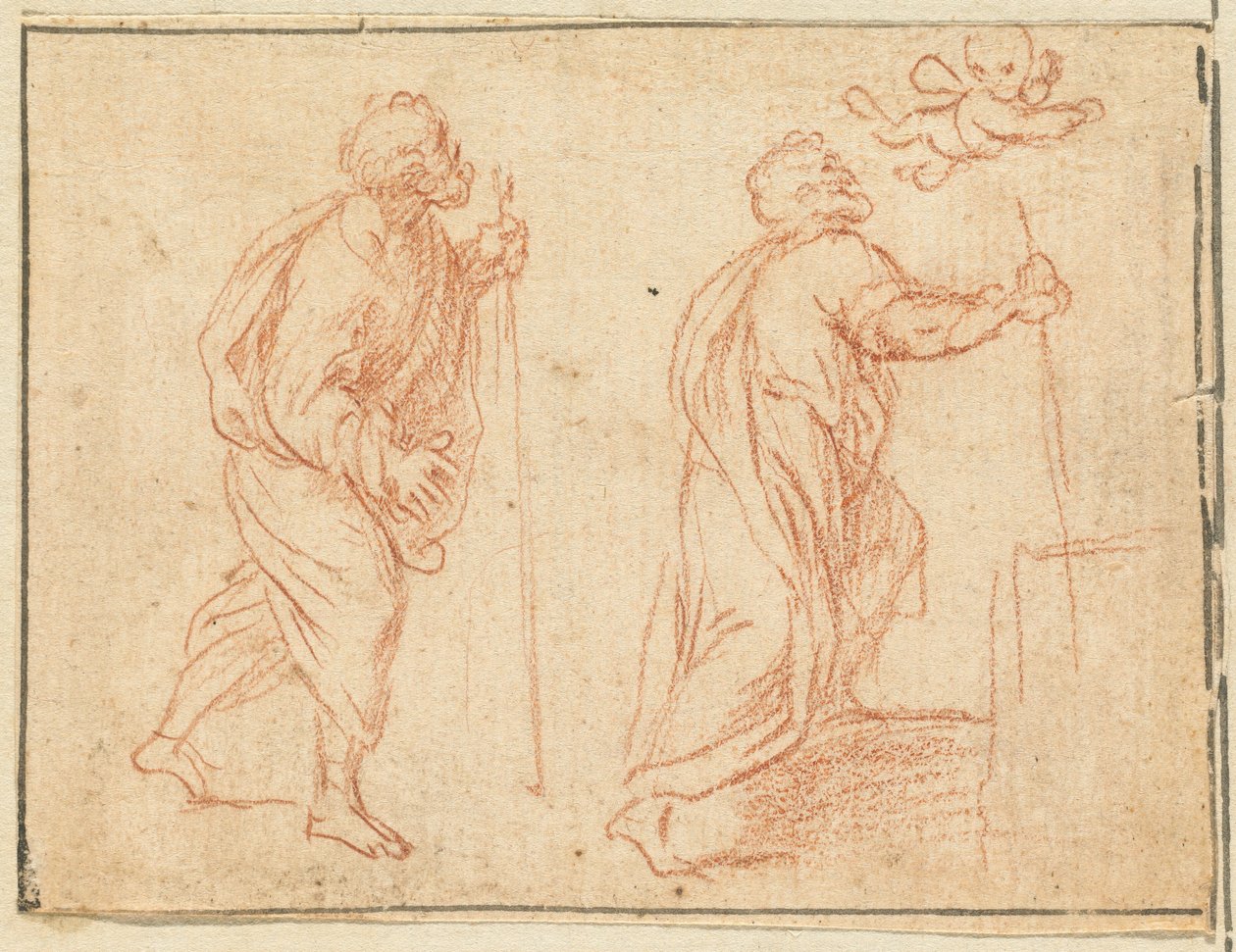 En apostel vägledd av en ängel (rödkrita på liggande papper) av Agostino Masucci