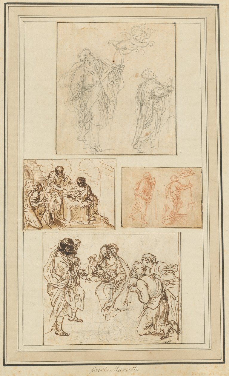 Studier av en apostel vägledd av en ängel och tillbedjan av herdarna av Agostino Masucci