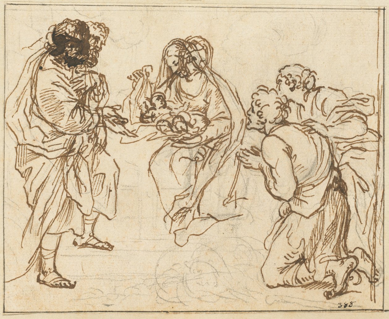 Herdarnas tillbedjan (svart krita med brunt bläck på liggande papper) av Agostino Masucci
