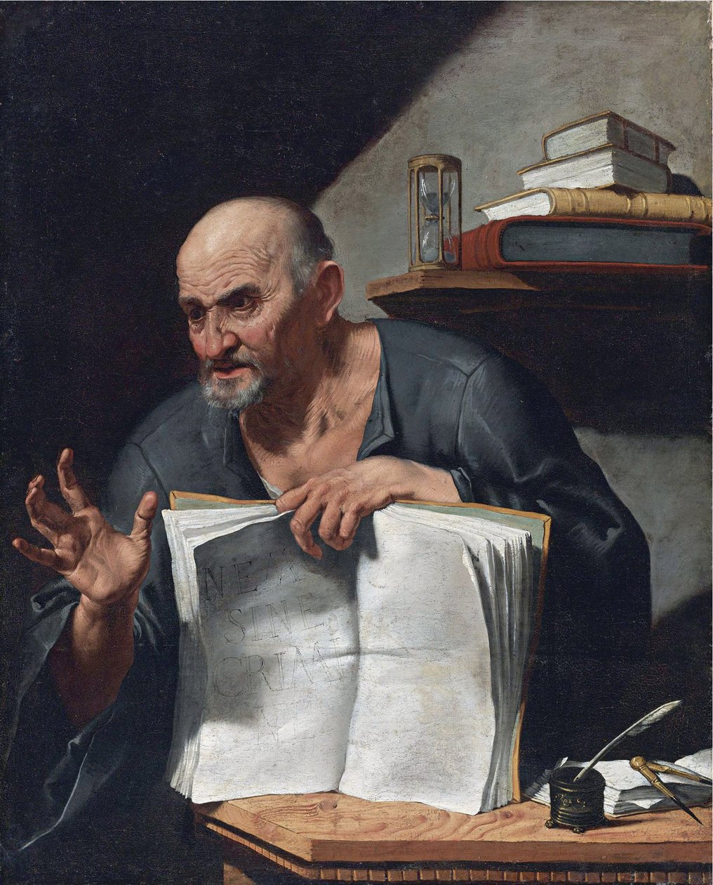 Dionysius Cato (3eme ou 4eme siecle) - Peinture de Agostino Scilla (1629-1700), - Olja på duk, 98,5x80,6 - Privat samling av Agostino Scilla