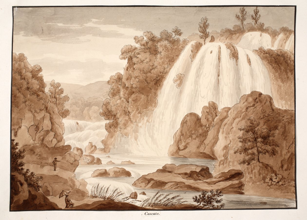 Cascade at Tivoli, 1833 (etsning med brun tvätt) av Agostino Tofanelli