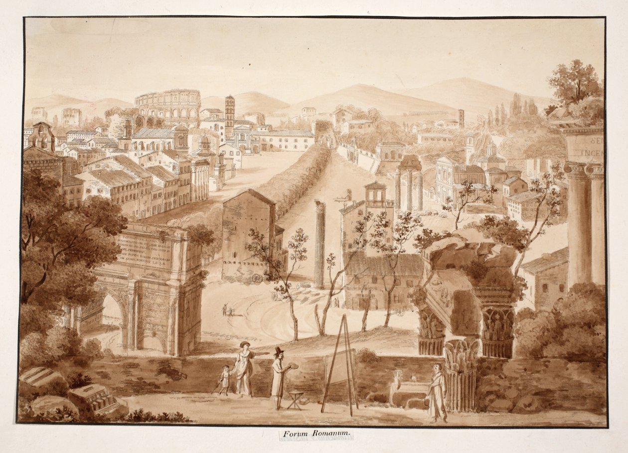 Forum Romanum, 1833 (etsning med brun tvätt) av Agostino Tofanelli