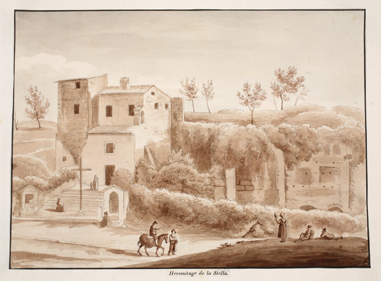 Hermitage of Madonna della Stella, 1833 (etsning med brun tvätt) av Agostino Tofanelli