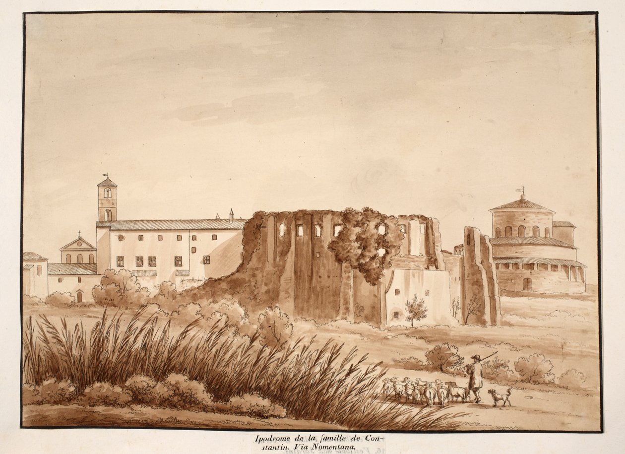Hippodromen av familjen Constantine, Via Nomentana, 1833 (etsning med brun tvätt) av Agostino Tofanelli