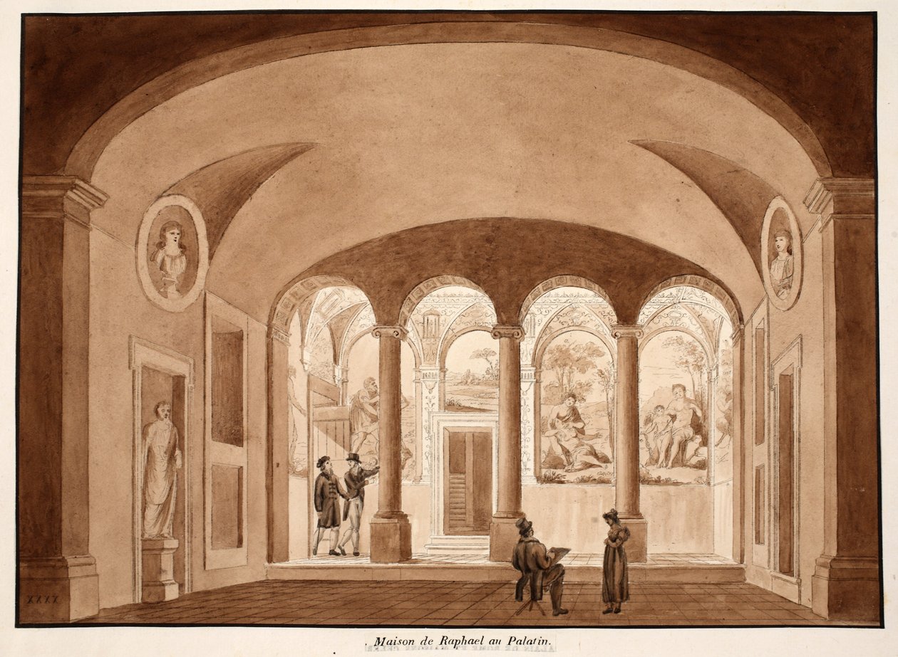 Rafaels hus på Palatinen, 1833 (etsning med brun tvätt) av Agostino Tofanelli