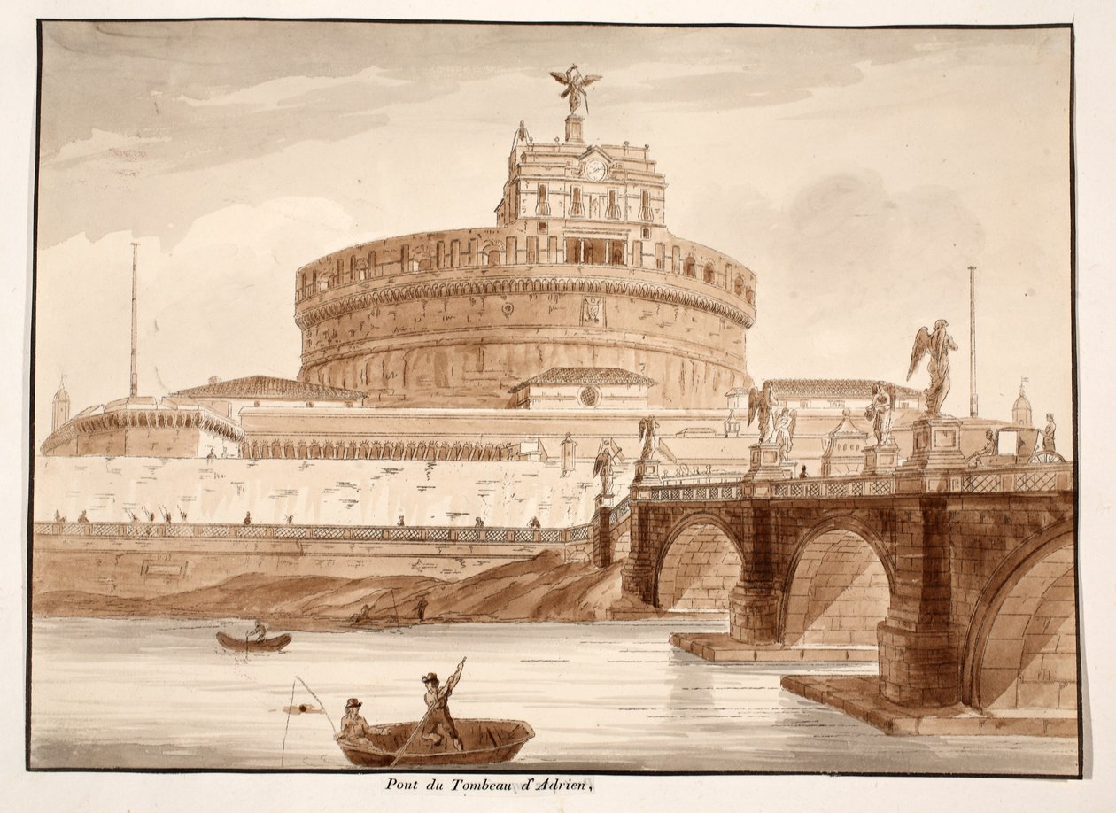 Bron över Hadrianus grav, 1833 (etsning med brun tvätt) av Agostino Tofanelli