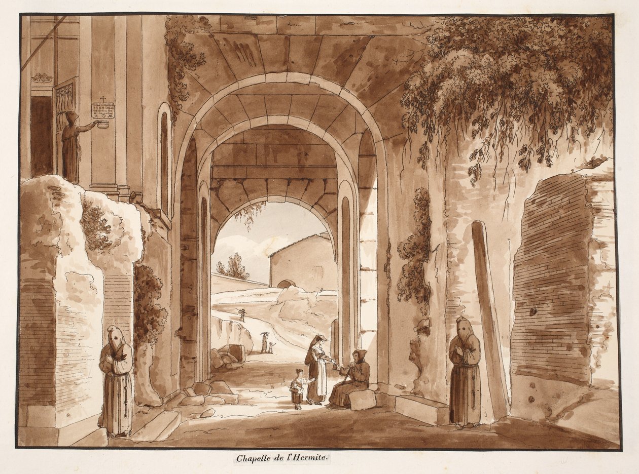 Eremitens kapell i Colosseum, 1833 (etsning med brun tvätt) av Agostino Tofanelli