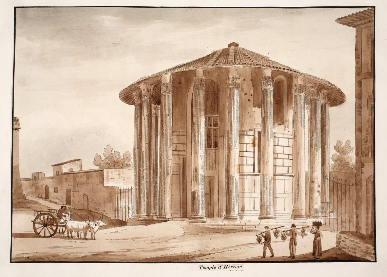 Hercules Victors tempel, 1833 (etsning med brun tvätt) av Agostino Tofanelli