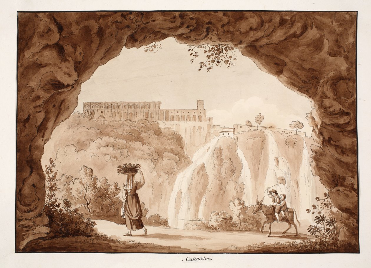 Vattenfallen i Tivoli, 1833 (etsning med brun tvätt) av Agostino Tofanelli