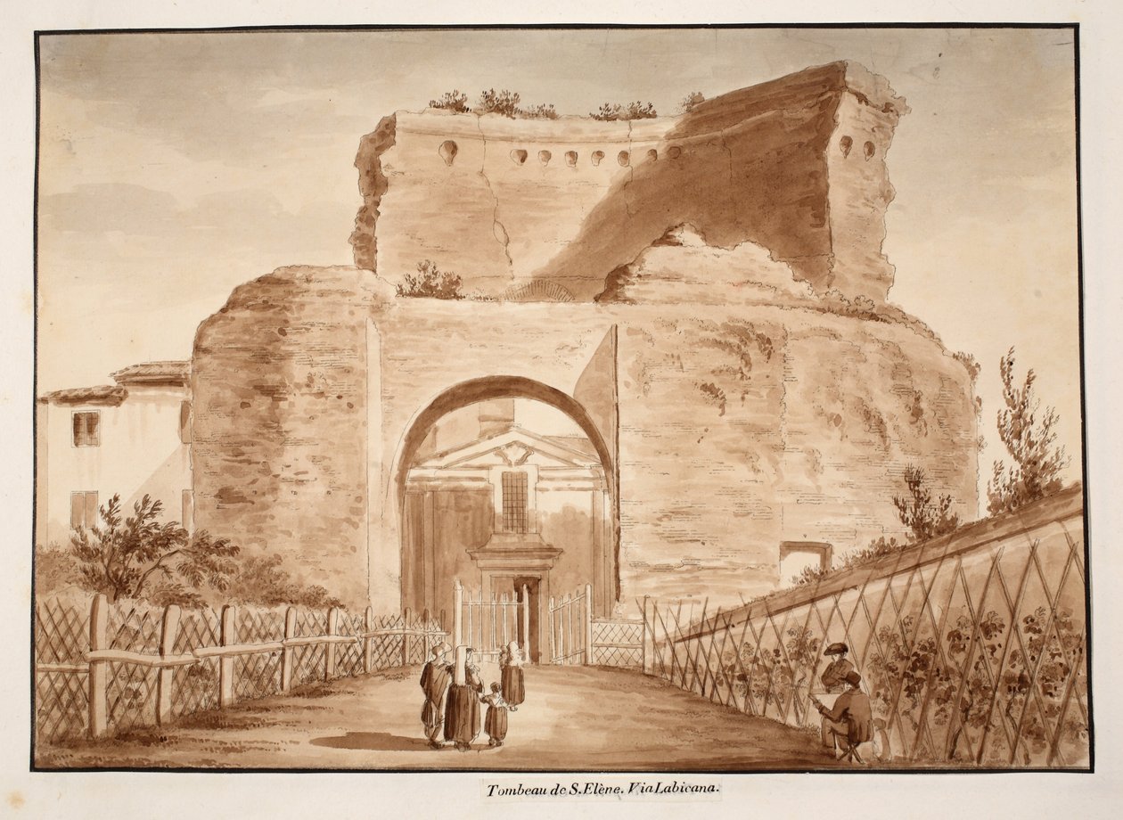 Tomb of Saint Helena, Via Labicana, 1833 (etsning med brun tvätt) av Agostino Tofanelli