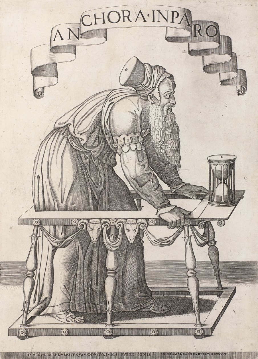 Allegori om ålderdom Anchora inparo (titel på objekt) av Agostino Veneziano (attributed to)