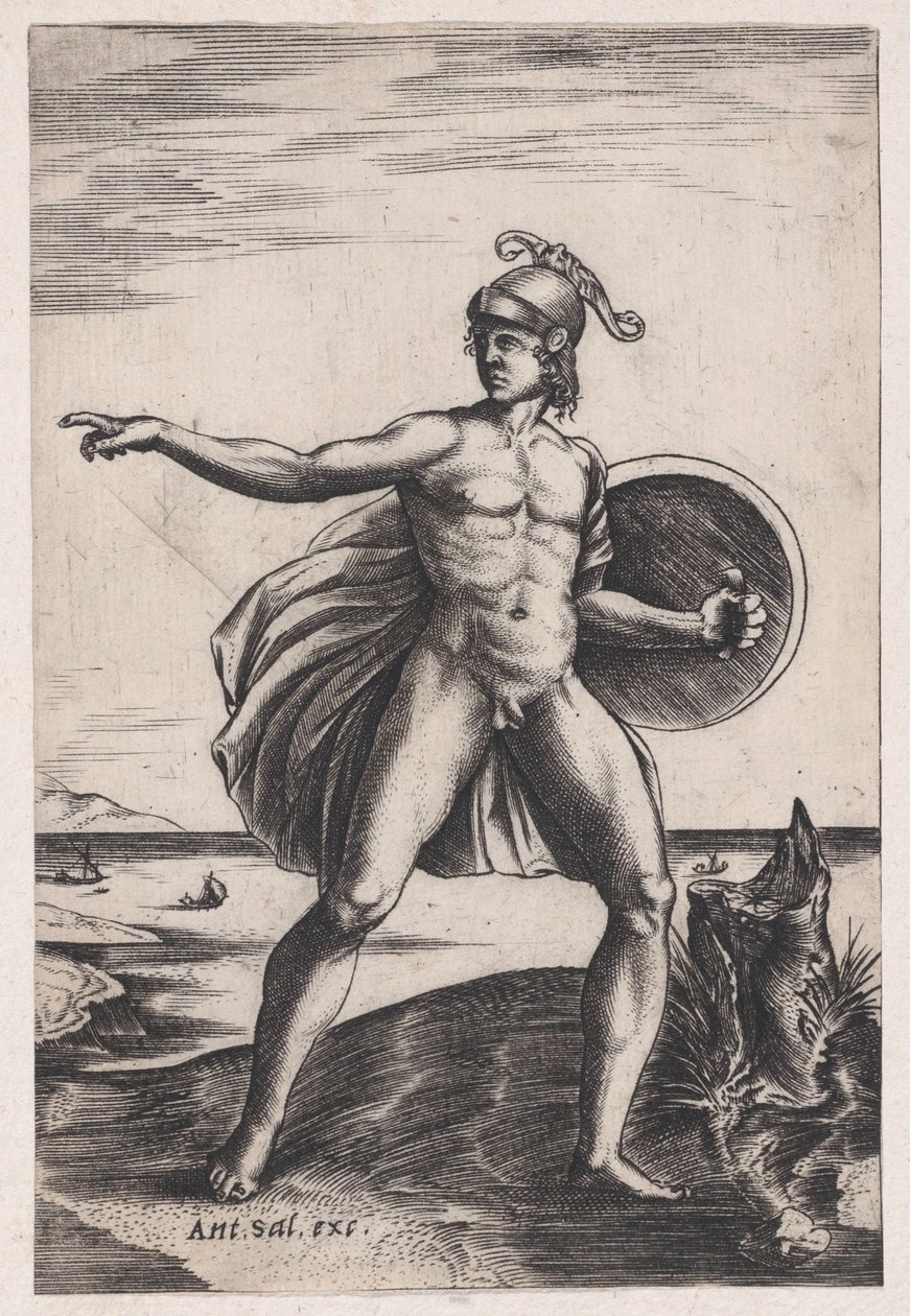En krigare, ca. 1514-36. av Agostino Veneziano