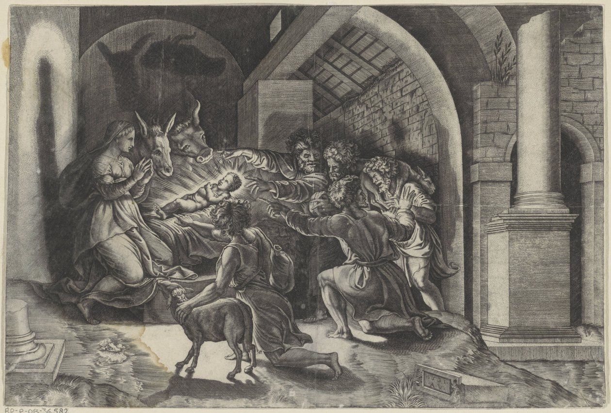 Tillbedjan av herdarna av Agostino Veneziano