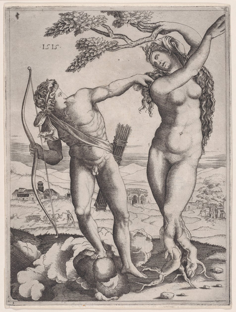 Apollo och Daphne, daterad 1515., daterad 1515. av Agostino Veneziano
