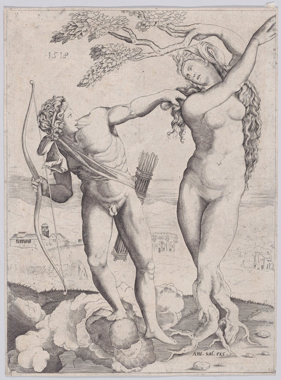 Apollo och Daphne, daterad 1518. av Agostino Veneziano