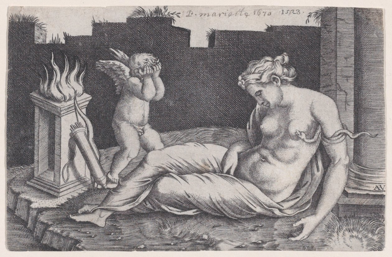Cleopatra, daterad 1528. av Agostino Veneziano