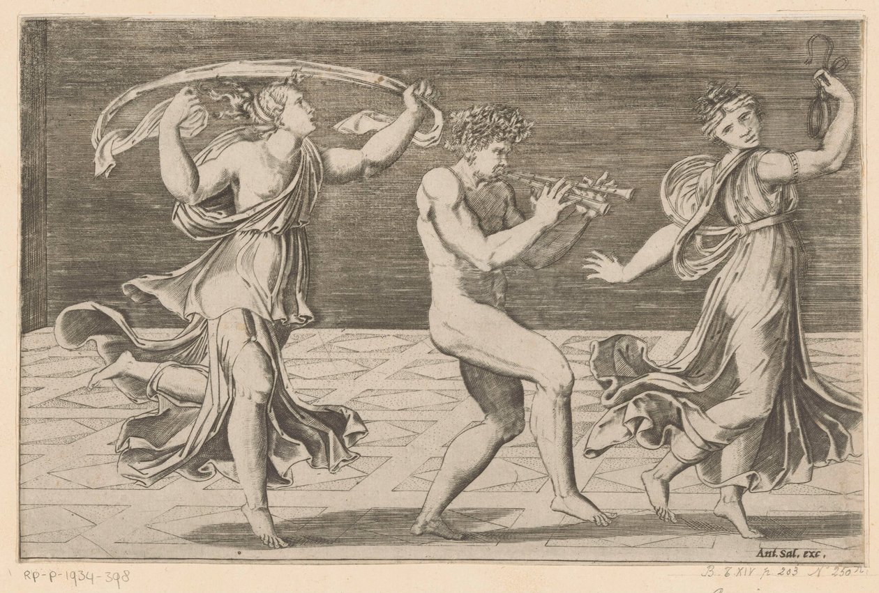 Dansande satyrer och maenader av Agostino Veneziano