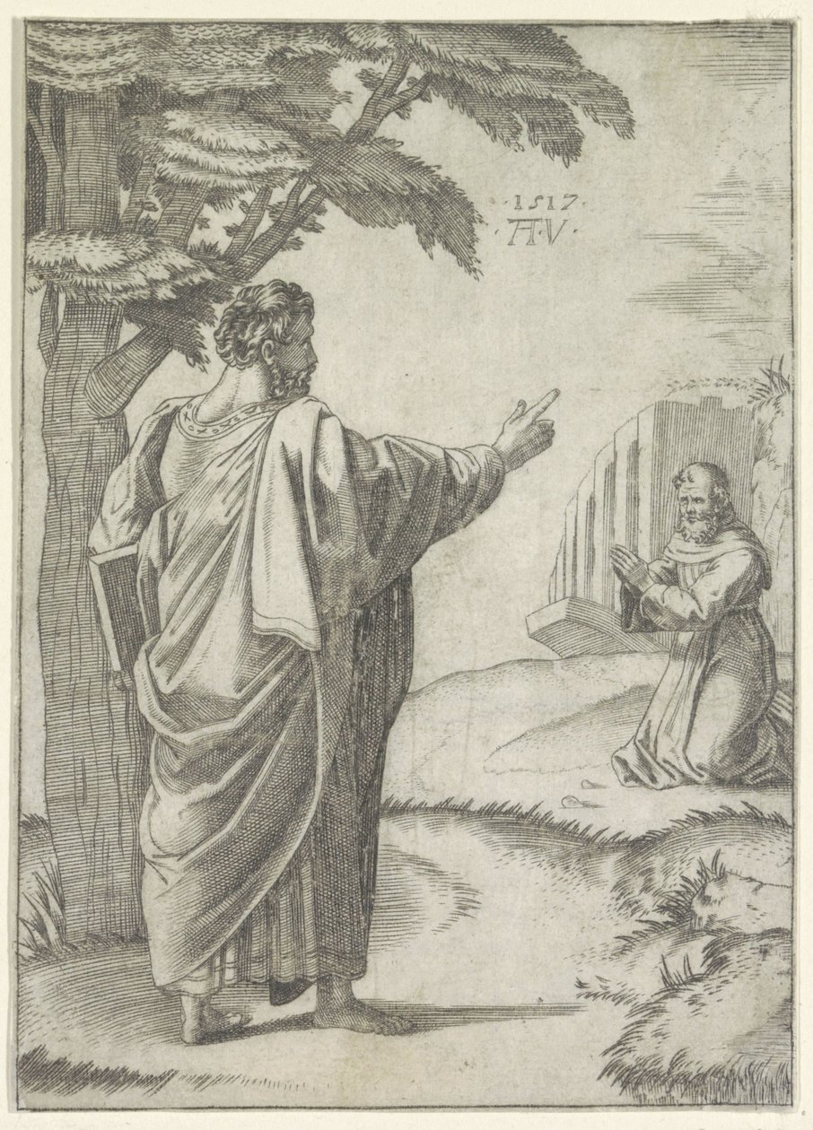 Saint Paul och en franciskanermunk av Agostino Veneziano