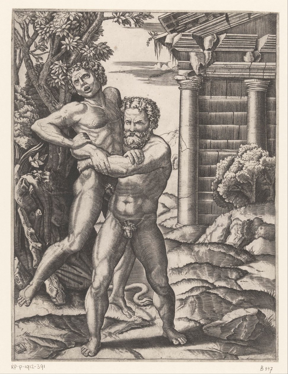 Hercules brottas med Antaeus av Agostino Veneziano