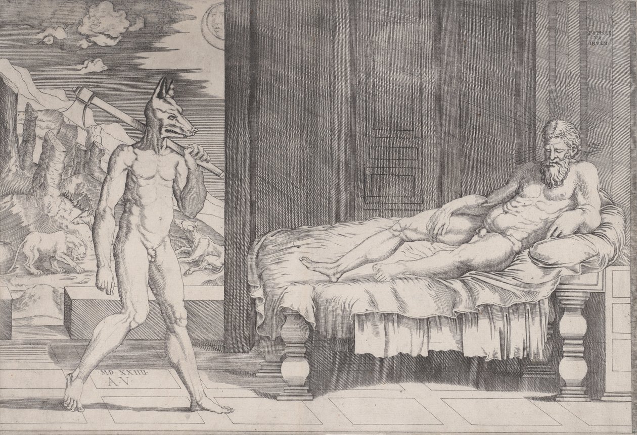 Lycaon förvandlad till en varg, daterad 1524. av Agostino Veneziano