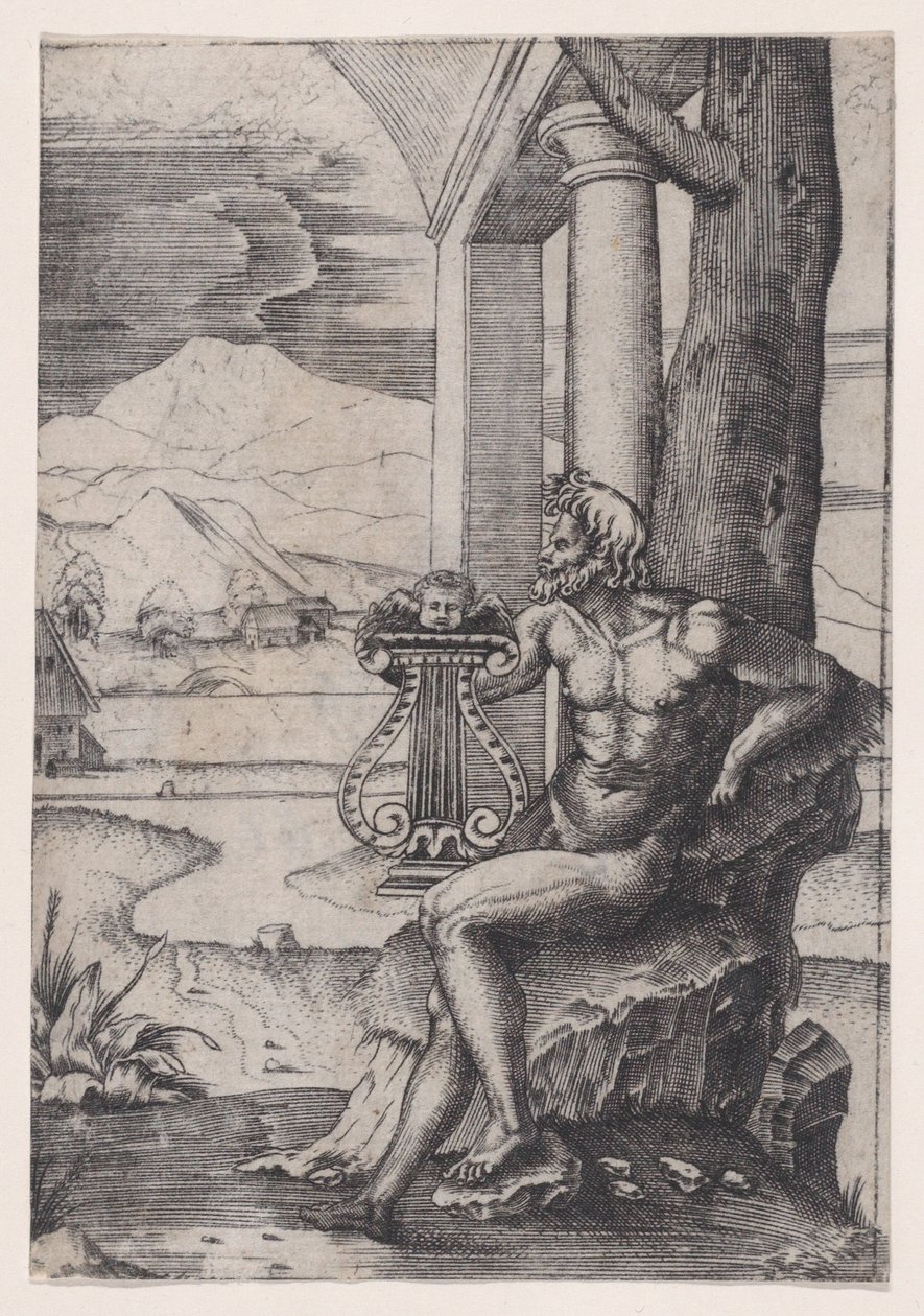 Man med en lyra, ca. 1514-36. av Agostino Veneziano
