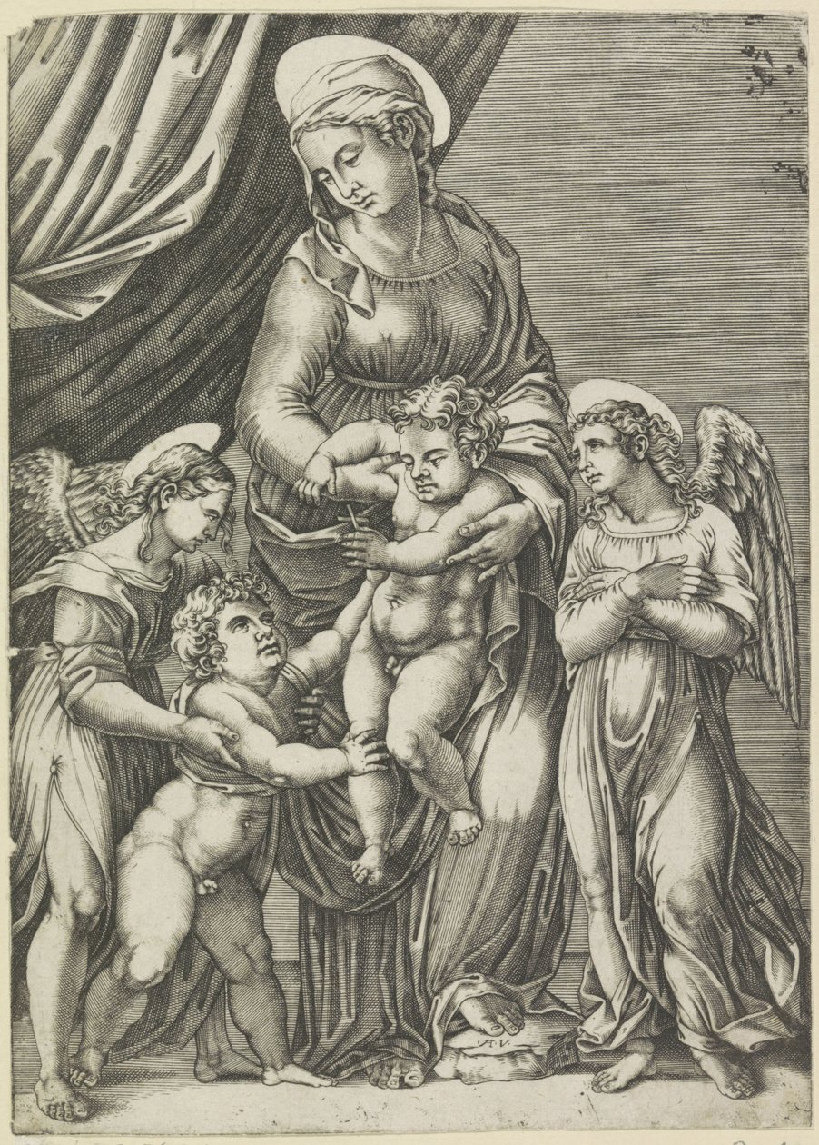 Maria med barnet och den unge Johannes döparen av Agostino Veneziano