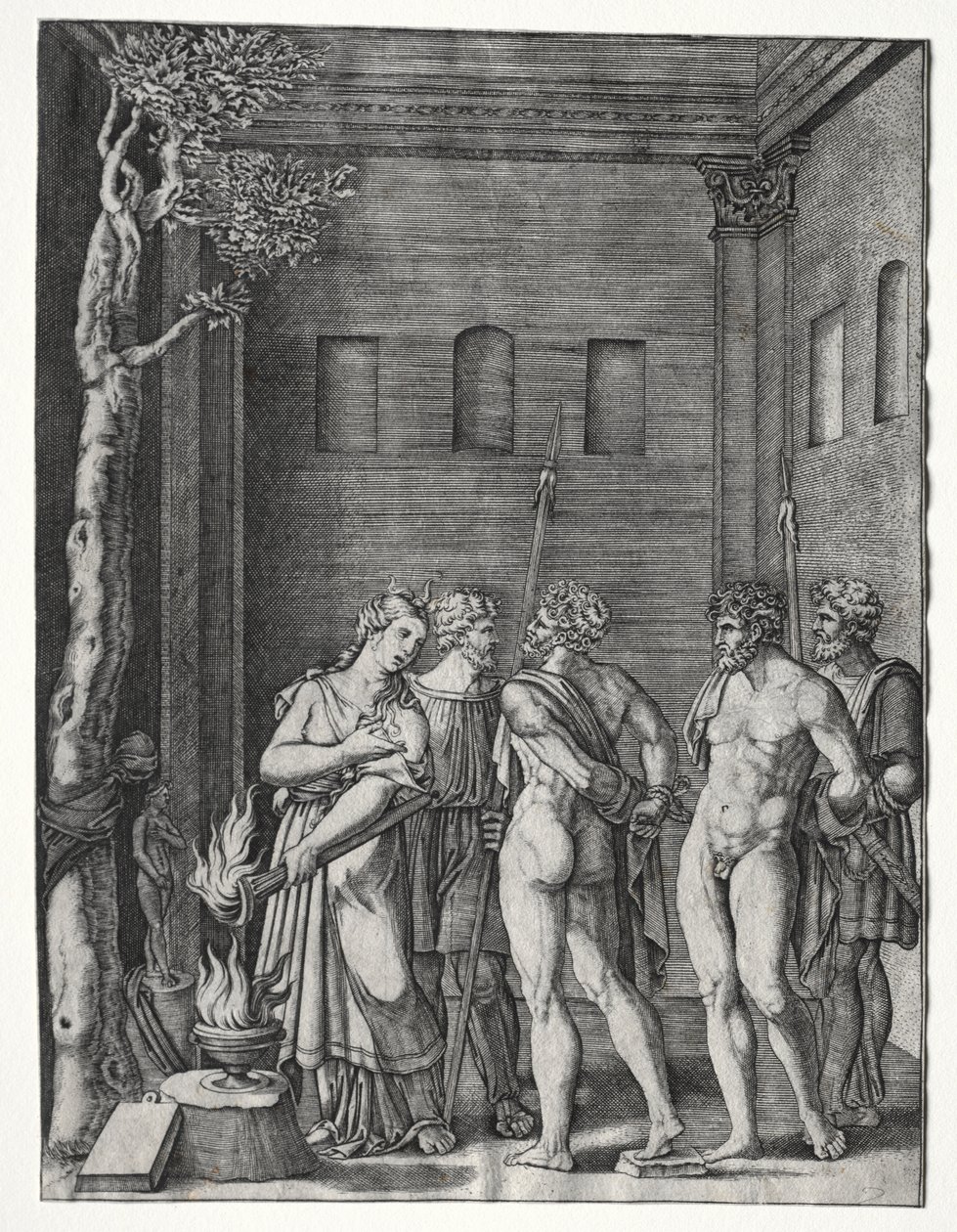 Orestes och Pylades fördes till Iphigenia för att offras av Agostino Veneziano
