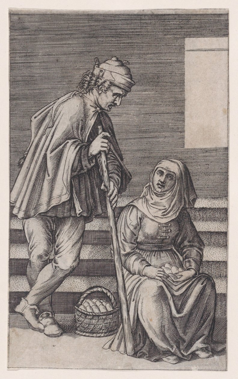 Bonde och en kvinna med ägg, ca. 1514-36. av Agostino Veneziano