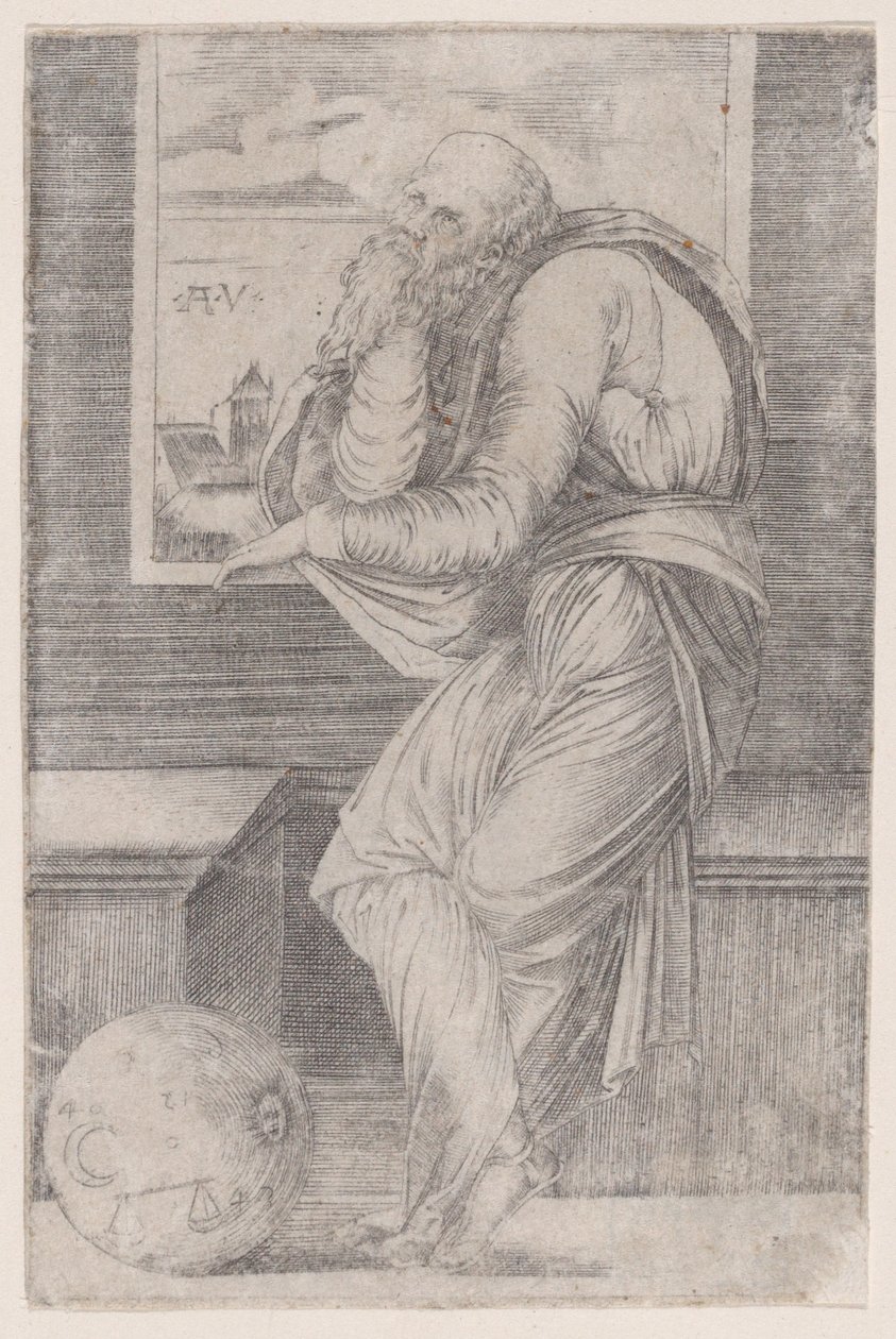 Filosof som sitter nära ett fönster, ca. 1514-36., ca. 1514-36. av Agostino Veneziano