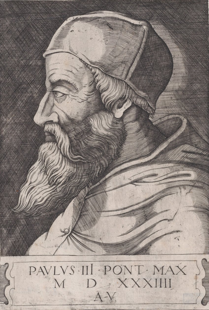 Påven Paul III i en kalott, ca. 1514-36. av Agostino Veneziano