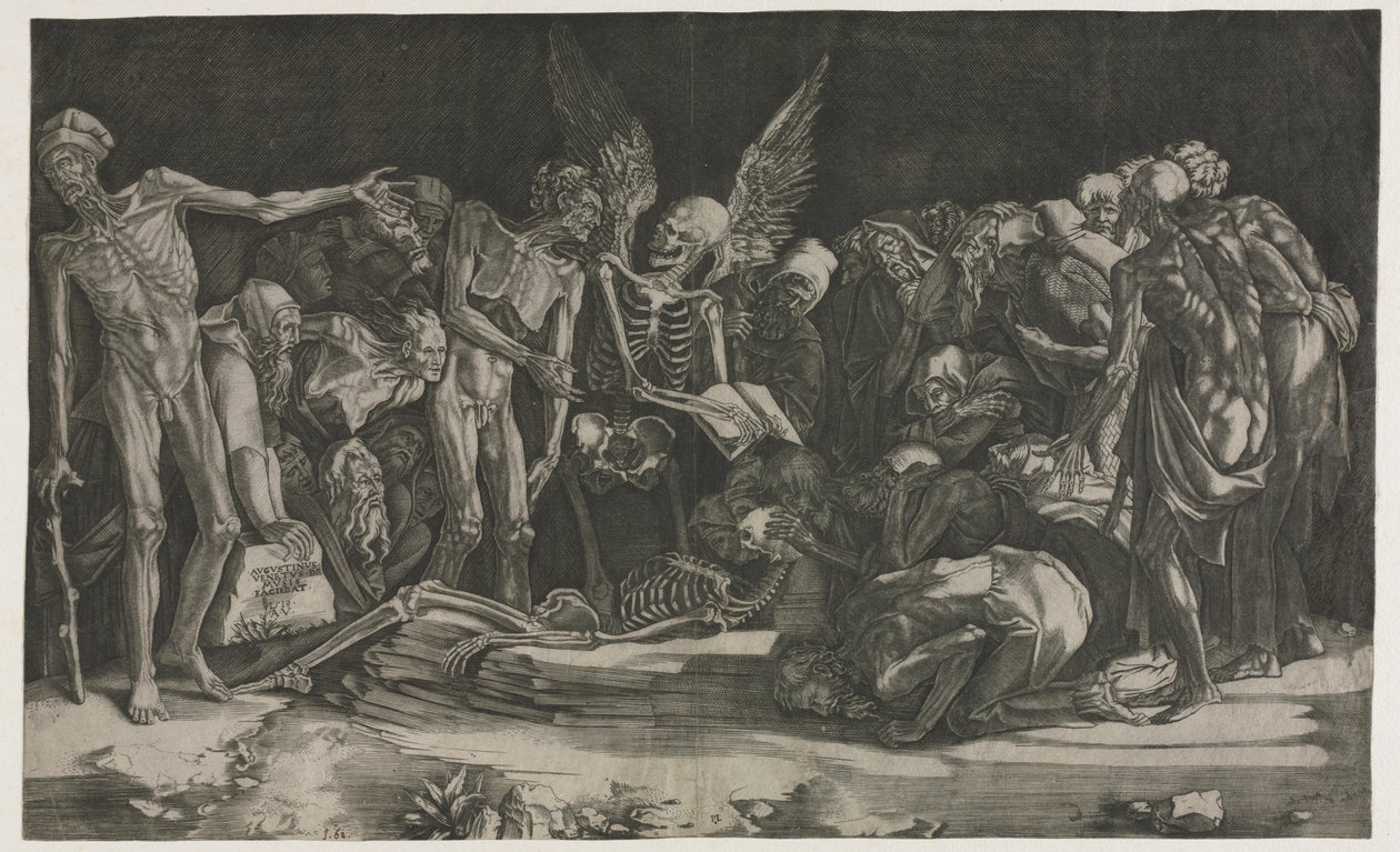Skelett, även känd som Allegory of Death and Fame av Agostino Veneziano