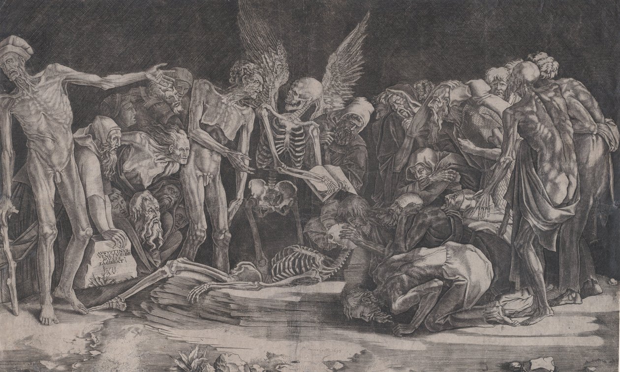 Skelett, daterad 1518. av Agostino Veneziano