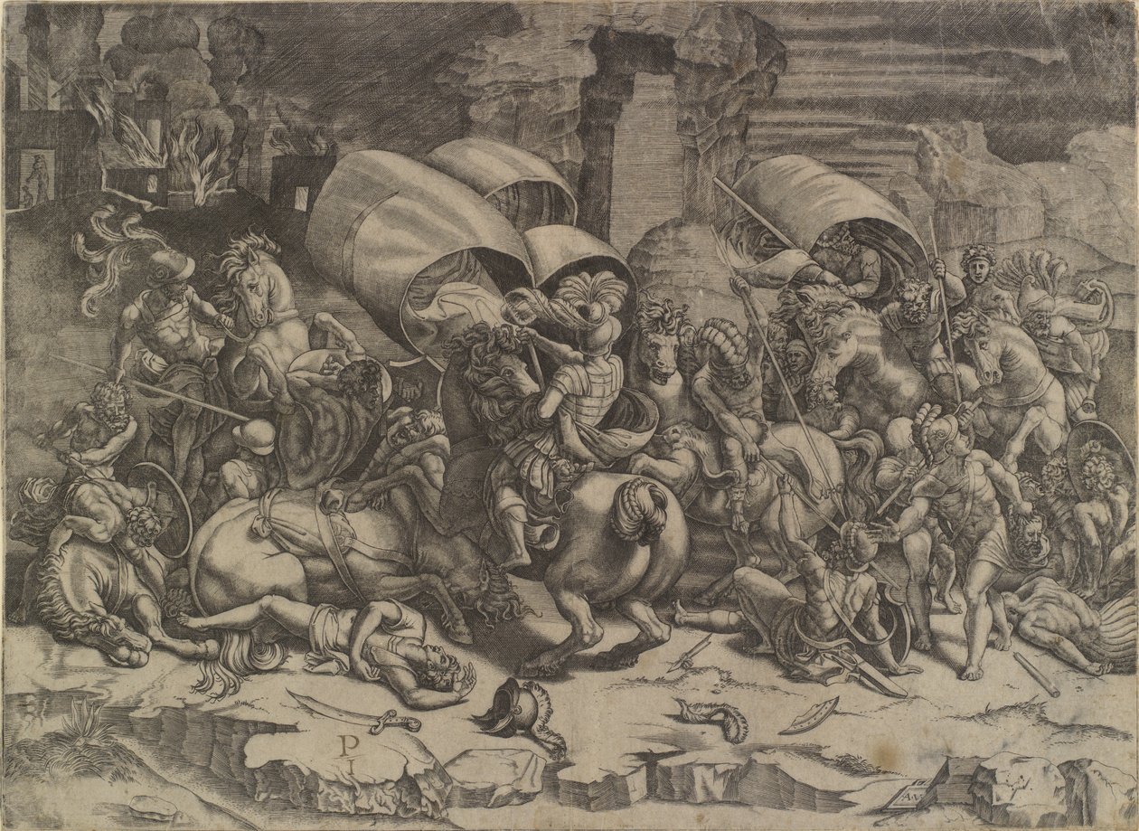 Strid mellan Scipio Africanus och karthagerna ("La bataille au coutelas") av Agostino Veneziano