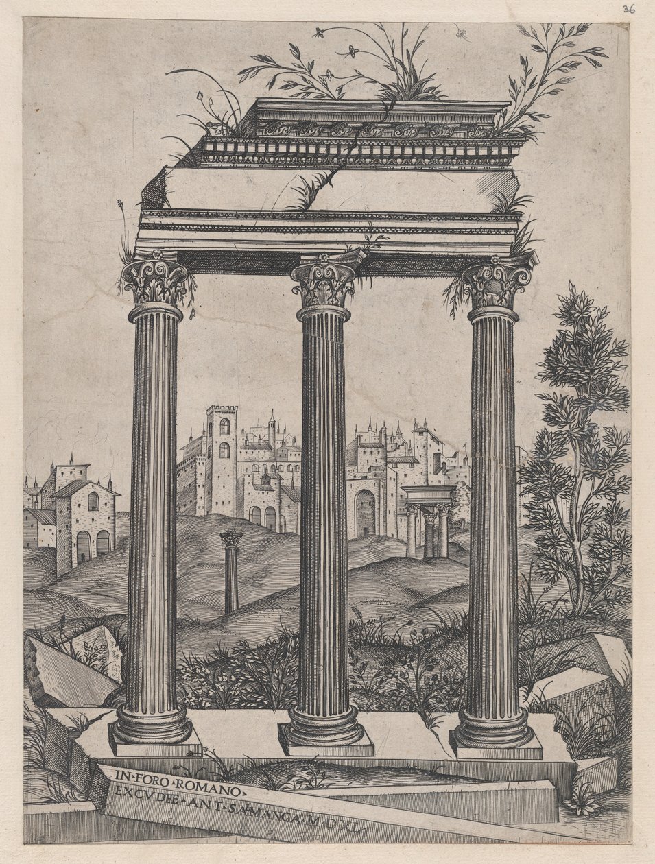 Mirror of Roman Magnificence: Antoninus och Faustinas tempel, 1500-talet., 1500-talet. av Agostino Veneziano.