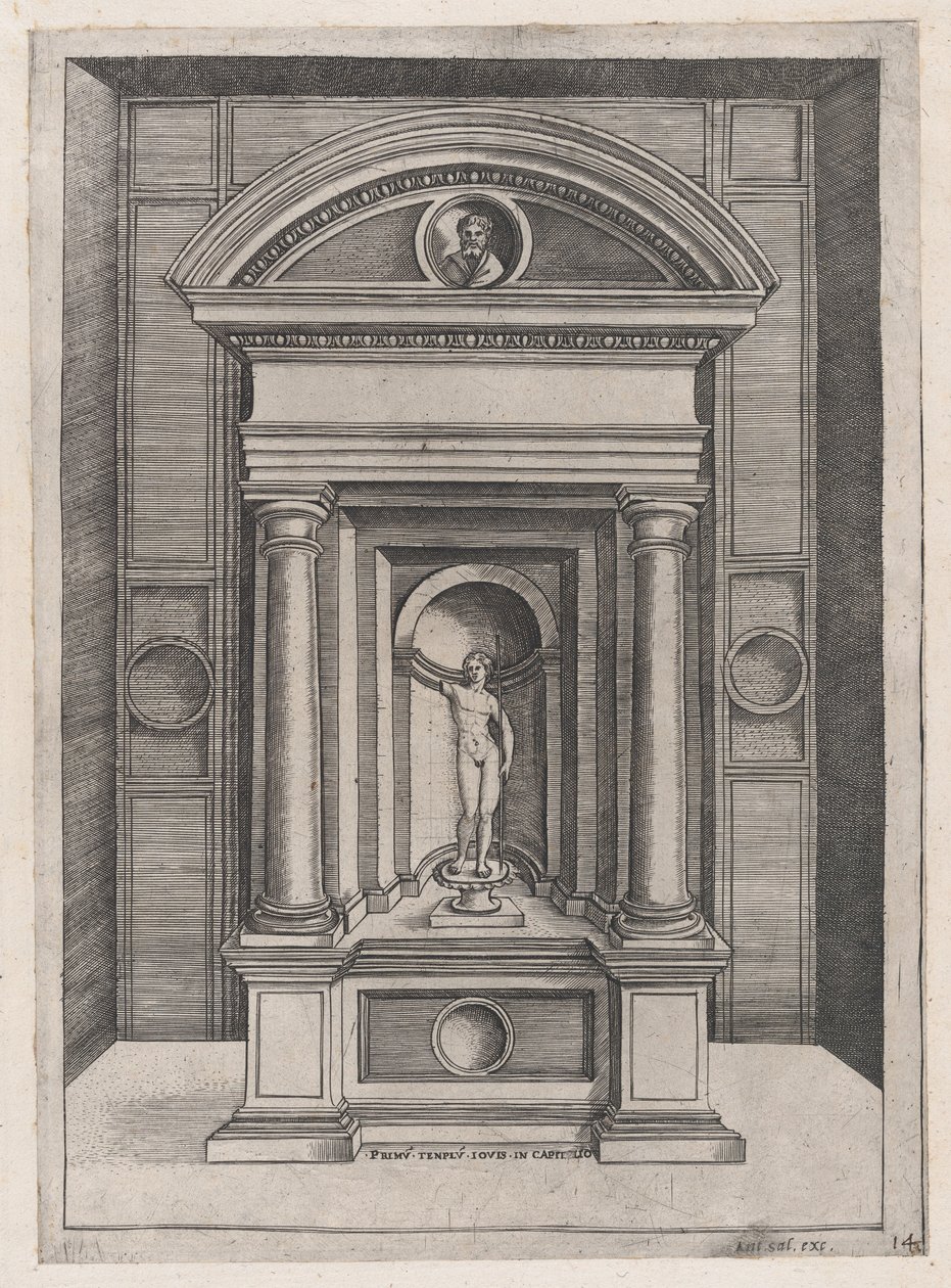Mirror of Roman Magnificence: Jupiters altare i det äldsta templet på C..., ca. 1514-36. av Agostino Veneziano.
