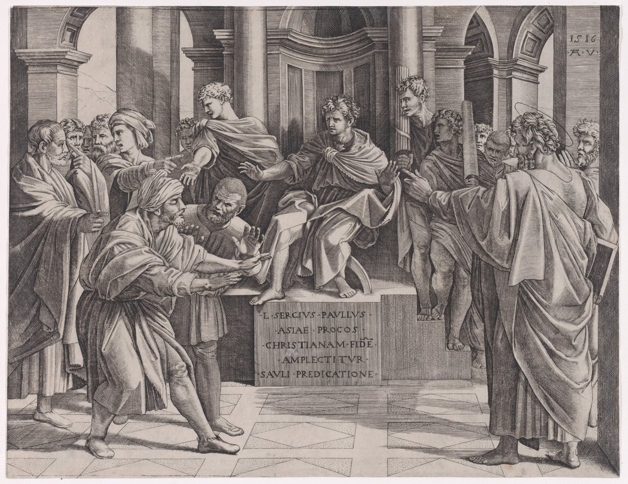 The Blinding of Elymas, daterad 1516., daterad 1516. av Agostino Veneziano