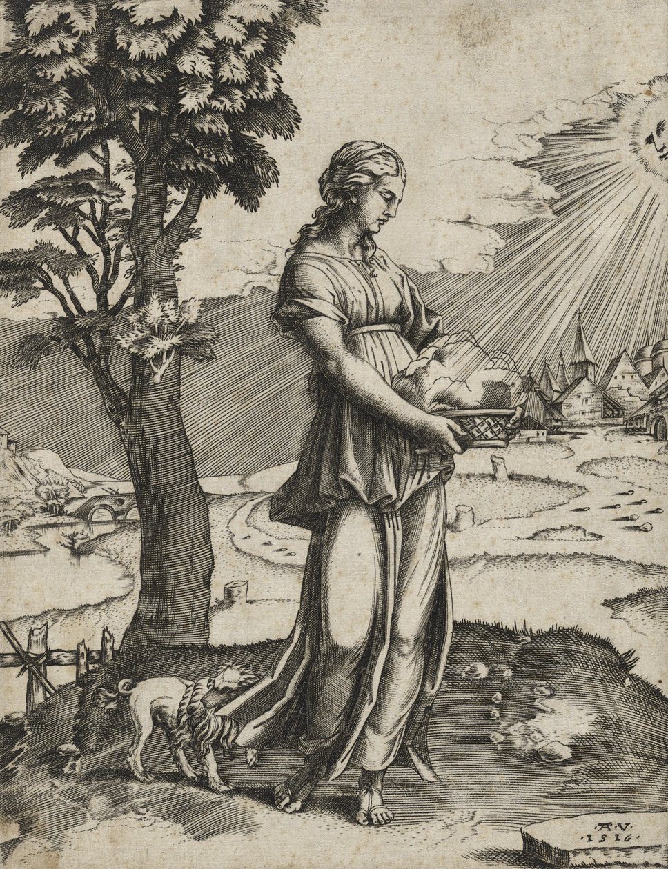 The Cumaean Sybil, 1516 (gravyr på lagt papper) av Agostino Veneziano