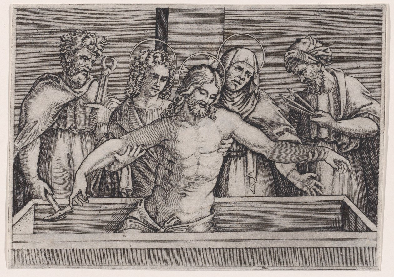 Kristi gravläggning, ca. 1514-36. av Agostino Veneziano