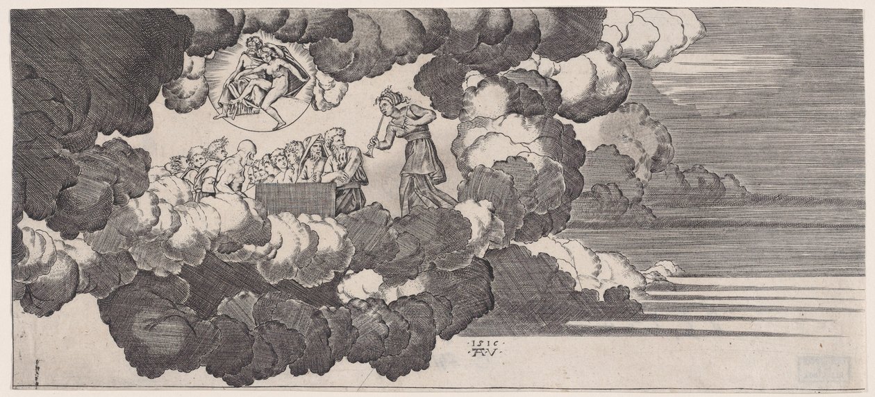 Nyheten till Olympus, daterad 1516. av Agostino Veneziano