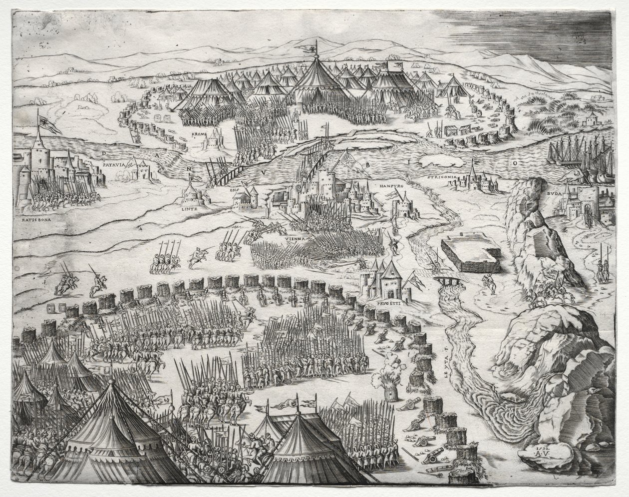 Arméernas position och läger av Charles V och Soliman II av Agostino Veneziano