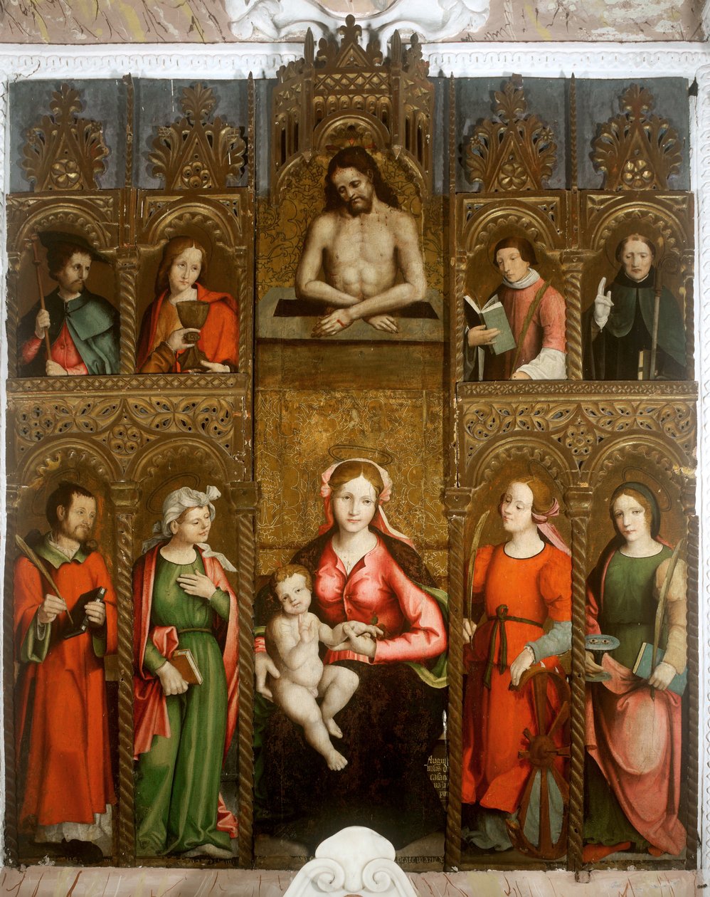 Polyptyk av jungfrun, madonnan med helgon av Agostino da Casanova